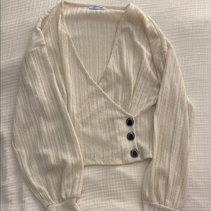 ZARA Trafaluc Cream Wrap Long Sleeve Top
